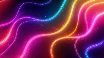 A gradient backdrop with swirling neon lights in pride flag colors, forming dynamic shapes that radiate positivity and pride.