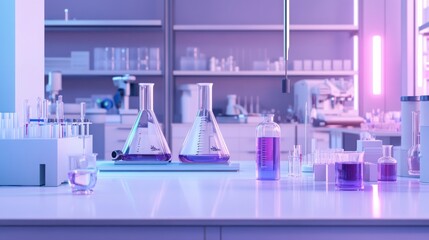 Naklejka premium Modern laboratory featuring advanced research tools and equipment, sleek design, spacious layout, ideal for innovation and collaboration, blank area for text integration