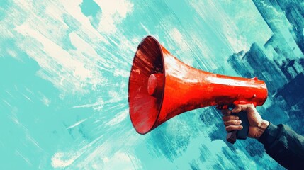 A hand gripping a red megaphone, with sound waves radiating outward, symbolizing bold marketing and effective advertising strategies.