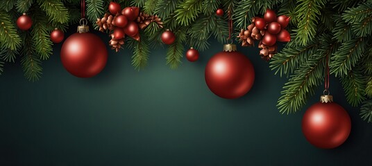 Christmas background with fir branches and balls