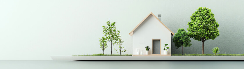 Obraz premium A modern house surrounded by lush greenery, symbolizing tranquility and sustainability in contemporary architecture.