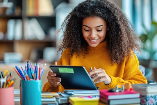 A student browsing online for school supplies, comparing prices and making a list of essentials for the upcoming semester