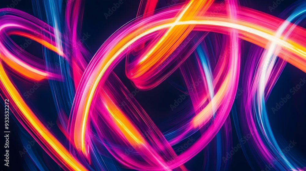Poster vibrant neon lights forming captivating abstract patterns in dark background