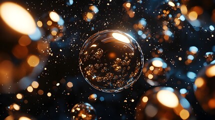 Captivating Metallic Shapes Floating in Surreal Cosmic Scene