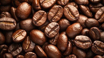 Obraz premium A close-up of freshly roasted coffee beans, with space on the side for a message