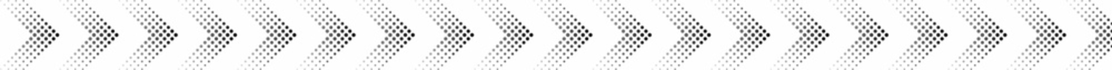 Halftone arrows on long horizontal stripe. Black web arrow with dots on white tape. Black dotted moving forward and download symbols. Halftone arrows. Colorful dotted moving forward 
