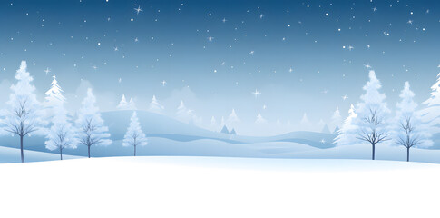 Snowy winter landscape background in flat vector style	