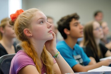 Students attentively listening to a lecture, taking notes and asking questions to deepen their knowledge of the subject matter