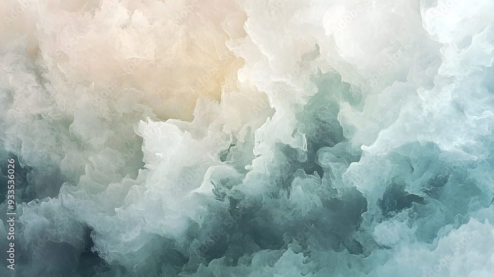 Poster ethereal abstract arrangement with soft cloud-like forms and mixed tones