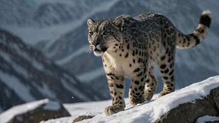Snow Leopard in a cold mountain environment