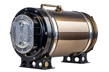 High-quality photo of a sleek, metallic car supercharger showcasing modern automotive engineering and design.