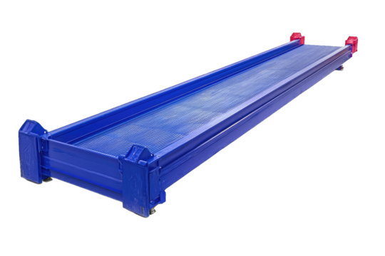 Blue industrial ramp designed for loading and unloading cargo efficiently in various settings, enhancing productivity and safety.