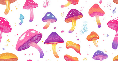 Magic mushrooms seamless pattern on white background