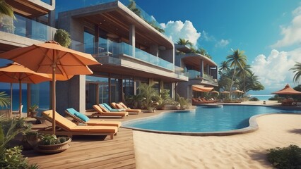 Fototapeta premium Modern Tropical Villa with Infinity Pool and Ocean View