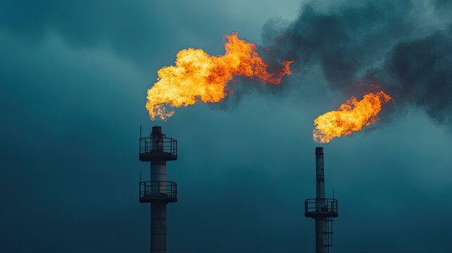 Natural gas flaring at an industrial site with space on the top for a message