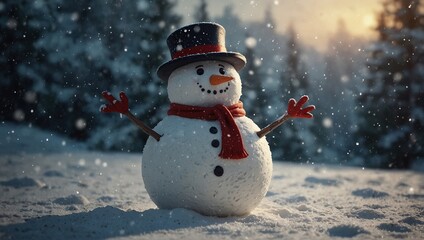 Obraz premium christmas snowy winter snowman snowflakes falling background cinematic
