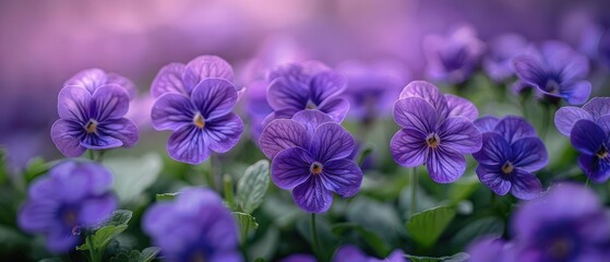 The deep purple hue of violets, their dainty petals a symbol of modesty and faithfulness ,free space, with copy space for text