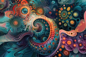 Abstract Art with Swirling Shapes and Vibrant Colors