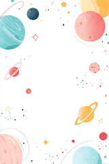 Planet solar system,  2D illustration of colorful planets in a solar system, arranged in a flat minimal style on a white background, showcasing distinct colors and sizes, with