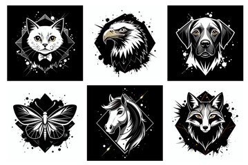 Obraz premium Monochrome Animal-Themed T-Shirt Prints with Geometric and Abstract Designs