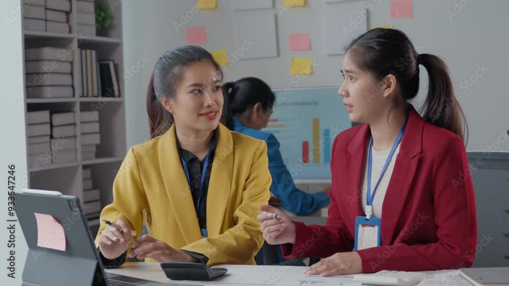 Poster two young businesswomen are having a serious conversation while working together in the office. they