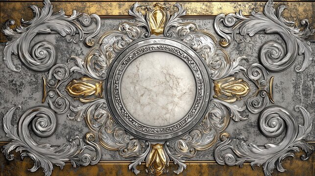 Ornate Western belt buckle pattern with intricate silver and gold detailing, featuring a classic vintage design for fashion and style enthusiasts. - Powered by Adobe