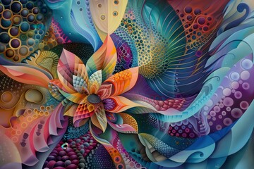 Abstract Geometric Flower with Circular Patterns and Colorful Shapes