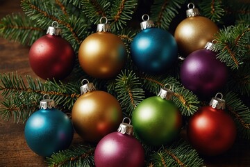 Naklejka premium Merry Christmas Poster With Christmas Tree Ornaments