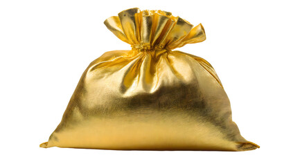 Gold colour sack on a white isolated background. Generative AI.