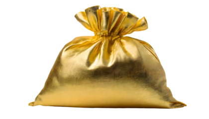 Gold colour sack on a white isolated background. Generative AI.