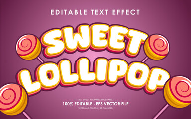 Editable sweet lollipop text effect with illustration of lollipop