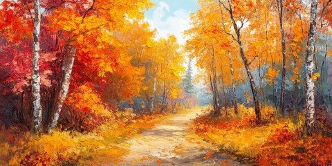 Autumn Palette: Abstract Floral Landscape in Palette Knife Style. Vibrant Oil Painting Capturing Fall's Essence with Textured Blooms and Foliage. Elegant Decorative Art for Seasonal Decor, Gifts, and 