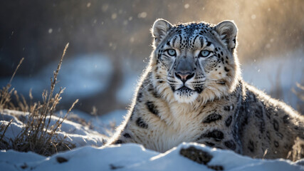 Fototapeta premium Leopardo delle nevi in inverno