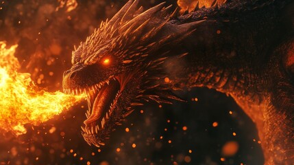 Fototapeta premium Fiery Dragon Breathing Fire