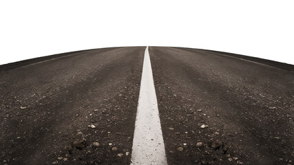 Straight asphalt road isolated on transparent background