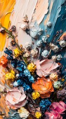 Autumn Palette: Abstract Floral Landscape in Palette Knife Style. Vibrant Oil Painting Capturing Fall's Essence with Textured Blooms and Foliage. Elegant Decorative Art for Seasonal Decor, Gifts, and 