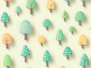 Seamless Pattern with Cartoon Trees