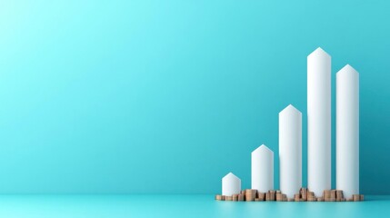 Fototapeta premium Minimalist 3D city skyline rendering with copy space.