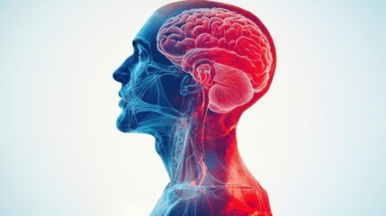 Naklejka premium Detailed illustration of the human brain highlighting neural connections in a vibrant, artistic style.