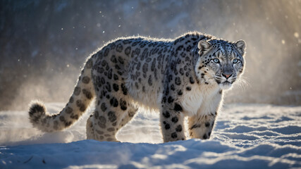 Fototapeta premium Leopardo delle nevi in inverno