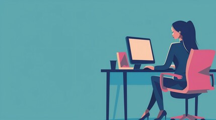  Businesswoman Working Late at Computer in Office