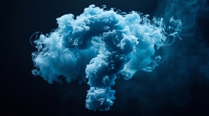 Abstract Fluid Art Blue Smoke In The Shape Of A Question Mark On A Black Background, Minimalism