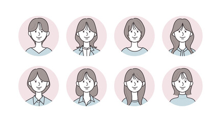 様々な女性のアイコンイラストセット
