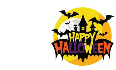 Happy Halloween word logo with bat Illustration
