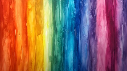 Vibrant watercolor stripes, full spectrum rainbow colors, vertical bands, blending hues, saturated pigments, bleeding edges, abstract art, colorful gradient, painterly texture.