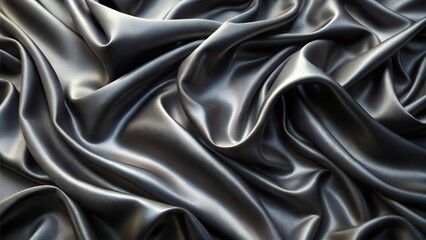 Obraz premium Black satin fabric draping elegantly in soft waves and folds, showing texture and shine