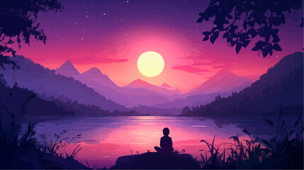 Beautiful vector illustration of a serene Japanese zen landscape, designed to evoke tranquility and peace