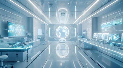Futuristic Laboratory with Sleek Holographic Displays and Advanced Technology Concept