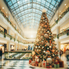 Defocused Christmas Background Beautiful Decorated Christmas Tree