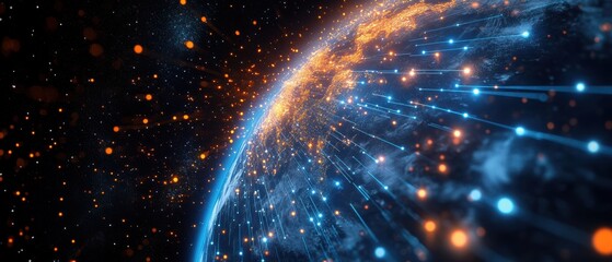 Obraz premium Earth from Space with Data Connections